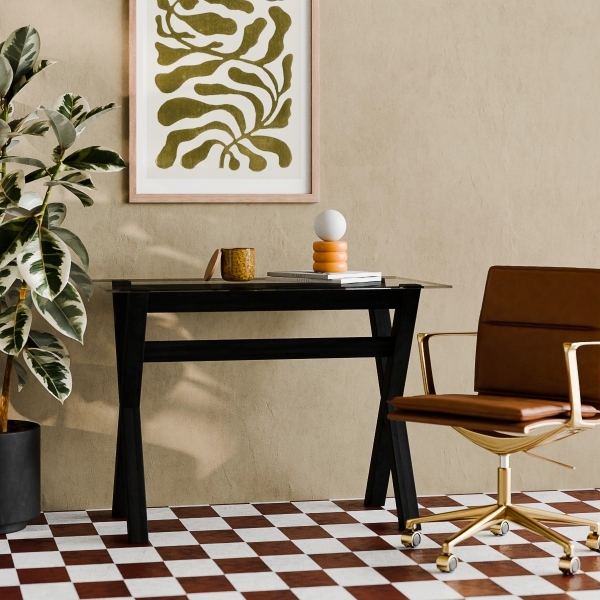 Nyra Office Desk, Smoked Glass & Black