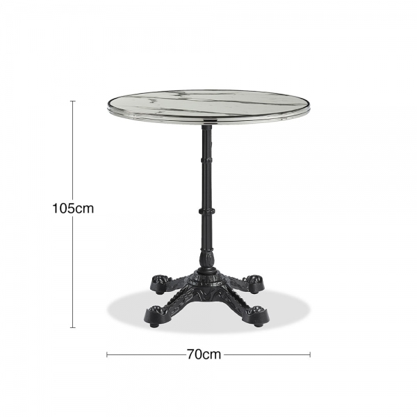 Parisian Style Flat Auto-Adjust Bar Table, White Marble & Chrome