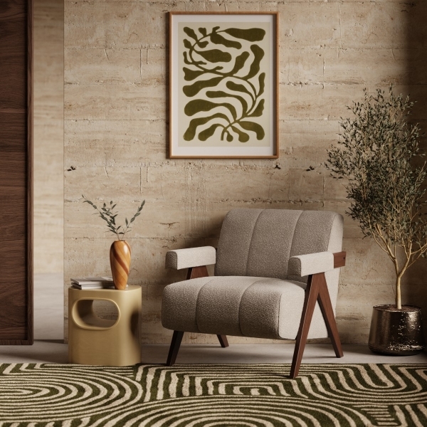 Paulo Accent Chair, Speckled Stone Sustainable Boucle