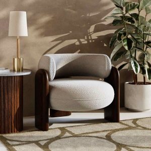 Porter Armchair, Speckled Stone Sustainable Boucle