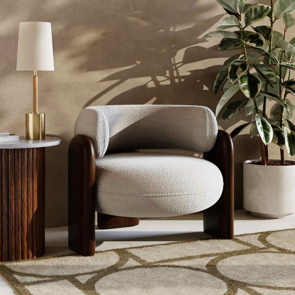 Porter Armchair, Speckled Stone Sustainable Boucle