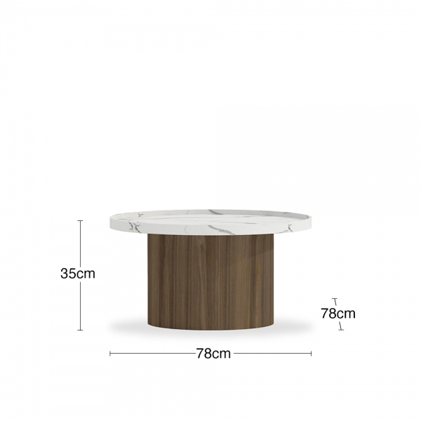 Raya Round Coffee Table, White Marble Effect & Walnut