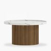 Raya Round Coffee Table, White Marble Effect & Walnut