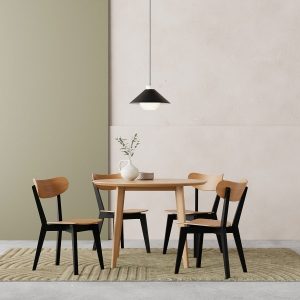 Roxby 4 Chairs Round Table Dining Set, Oak & Black