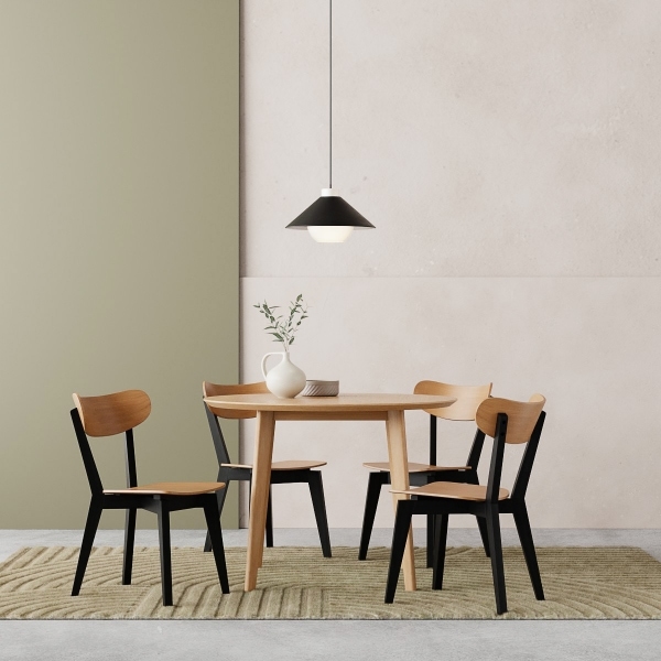 Roxby 4 Chairs Round Table Dining Set, Oak & Black