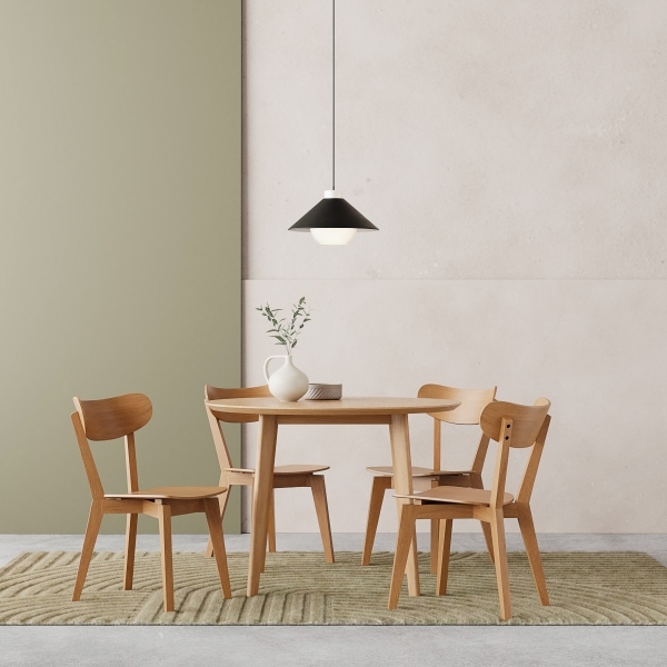 Roxby 4 Chairs Round Table Dining Set, Oak