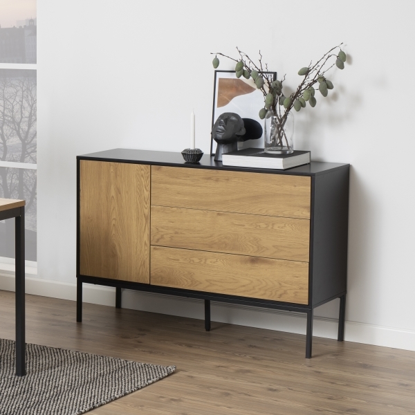 Seaford 3 Drawer Sideboard, Oak & Black
