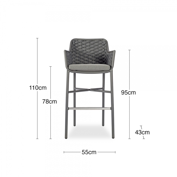 Sidney Bar Stool, Grey Textilene Weave
