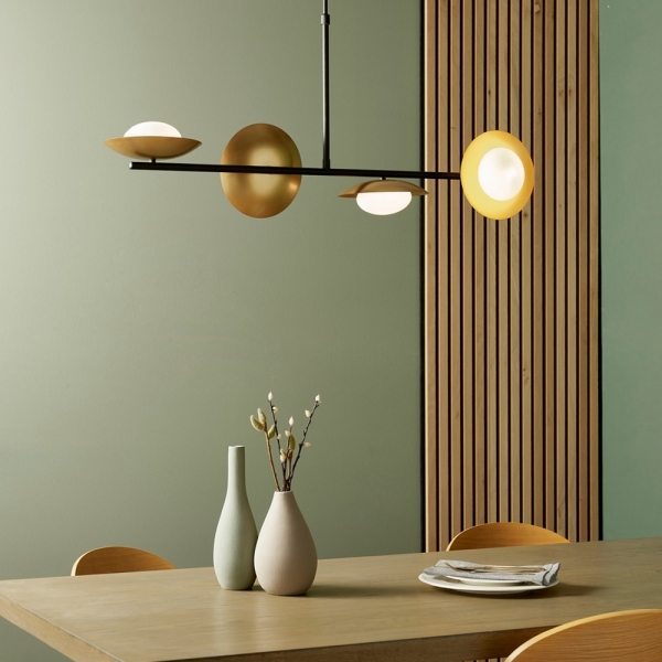 Temuka Wide Pendant Chandelier, Black & Brass