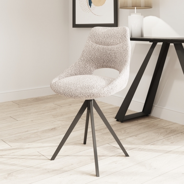 Theodor Set of 2 Dining Chairs, Ivory White Boucle