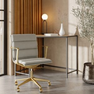 Urma Low Back Office Chair, Grey & Brass