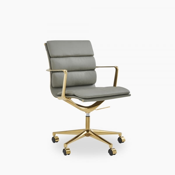 Urma Low Back Office Chair, Grey & Brass