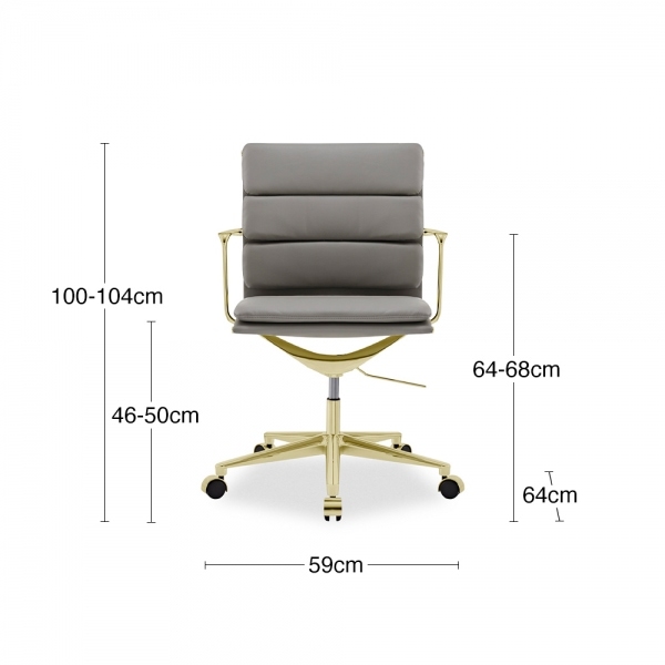 Urma Low Back Office Chair, Grey & Brass