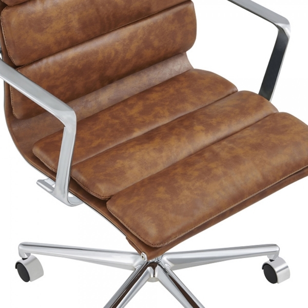 Urma Low Back Office Chair, Vintage Tan & Chrome