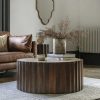 Watton Round Coffee Table, Dark Mango Wood & Travertine