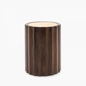 Watton Round Side Table, Dark Mango Wood & Travertine