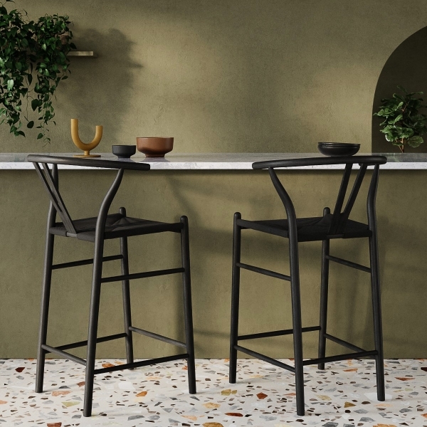Wish Wooden Kitchen Stool, Black Weave & Black