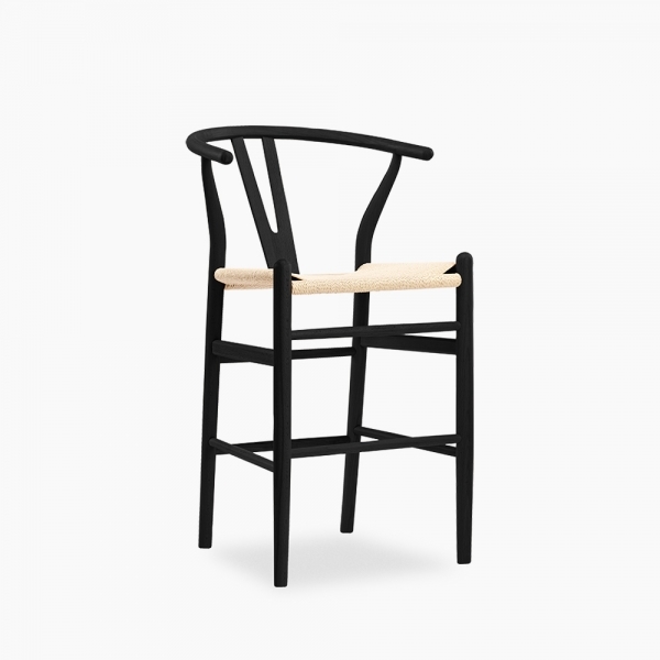 Wish Wooden Kitchen Stool, Natural Weave & Black