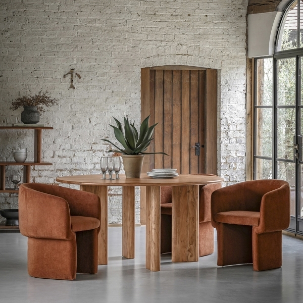 Yette 4 Seat Round Dining Table, Acacia Wood