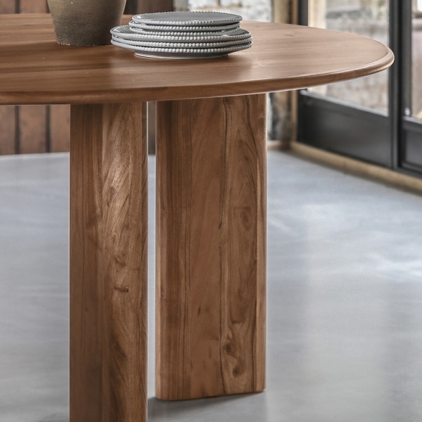 Yette 4 Seat Round Dining Table, Acacia Wood