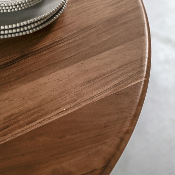 Yette 4 Seat Round Dining Table, Acacia Wood