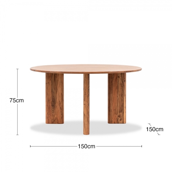 Yette 4 Seat Round Dining Table, Acacia Wood