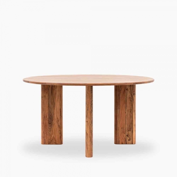 Yette 4 Seat Round Dining Table, Acacia Wood
